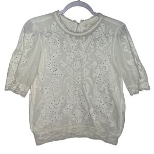 SFERA ICONIC White Embroidered Sequin Short Sleeve Top Women M